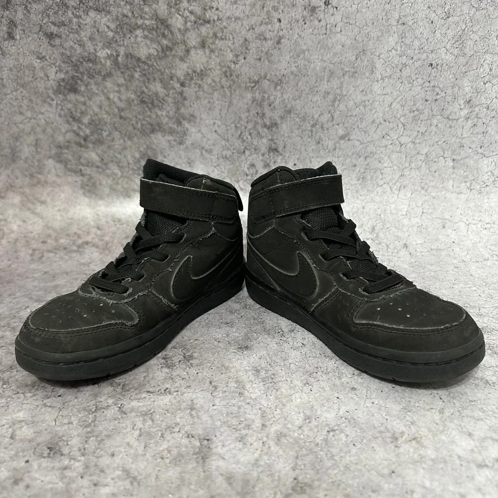 Nike Court Borough Mid 2 Kids 11C Black Sneakers CW5868-001 Mid Top Hook Loop